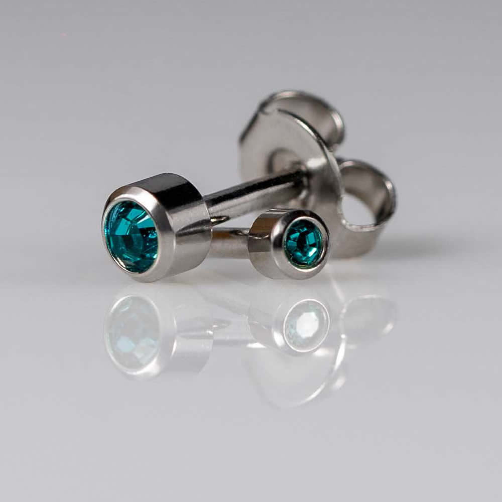 Caflon Birthstone Ear Piercing Studs Silver December
