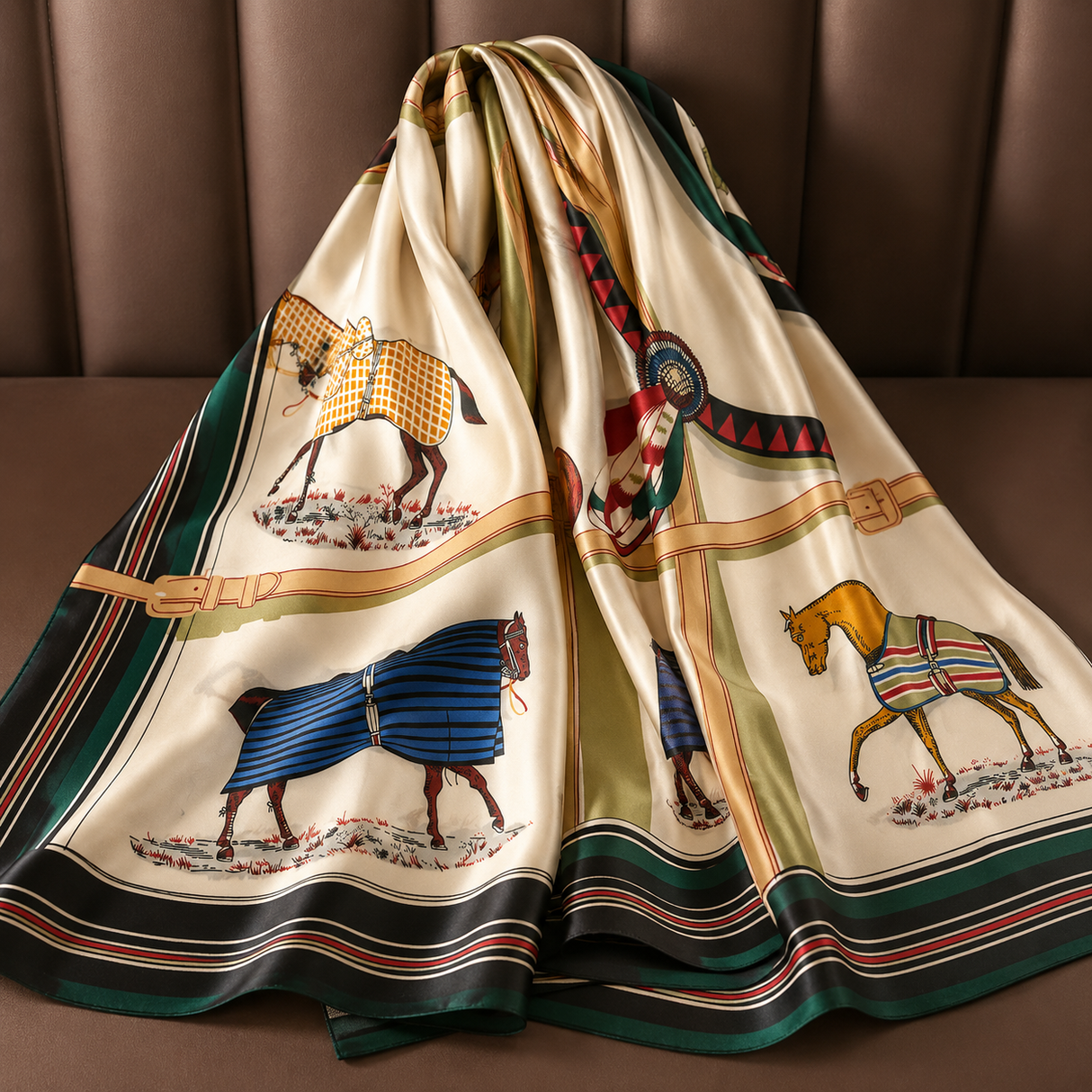 Mixed Colour Horse & Chain Printed Satin Feel Scarf