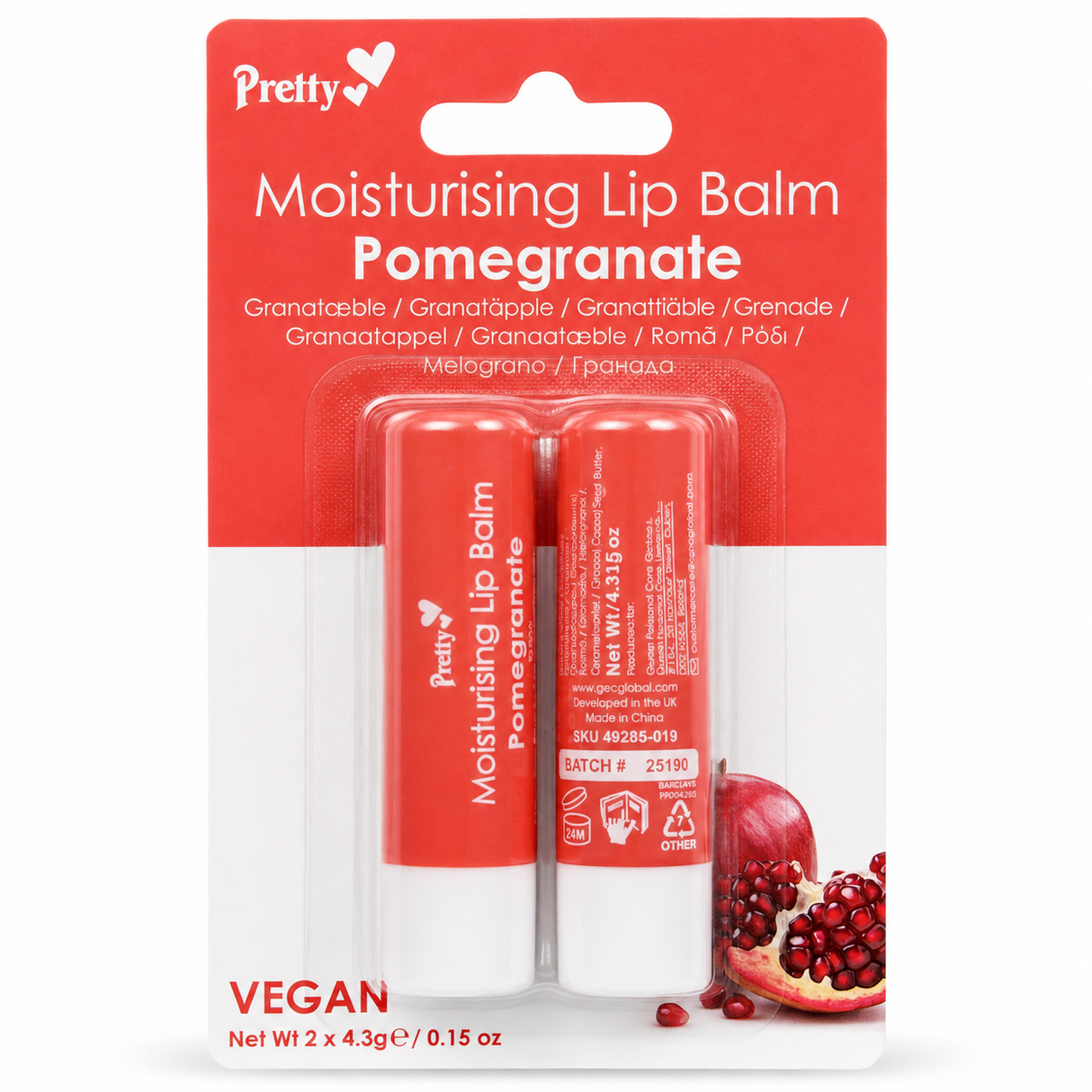 Pretty Moisturising Lip Balm Pomegranate 2 Pack
