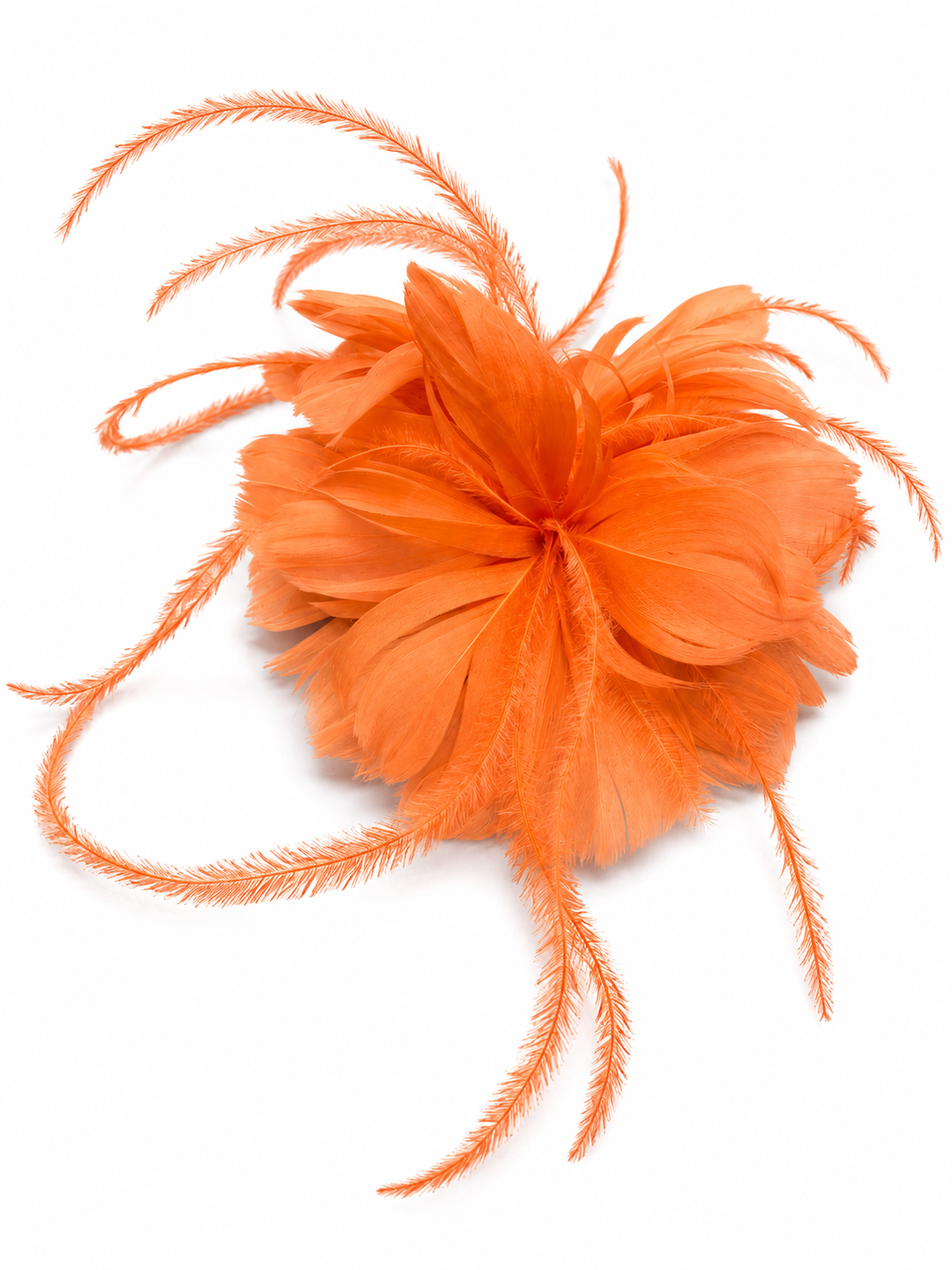 Papaya Orange Feather Hair Clip Slide Fascinator