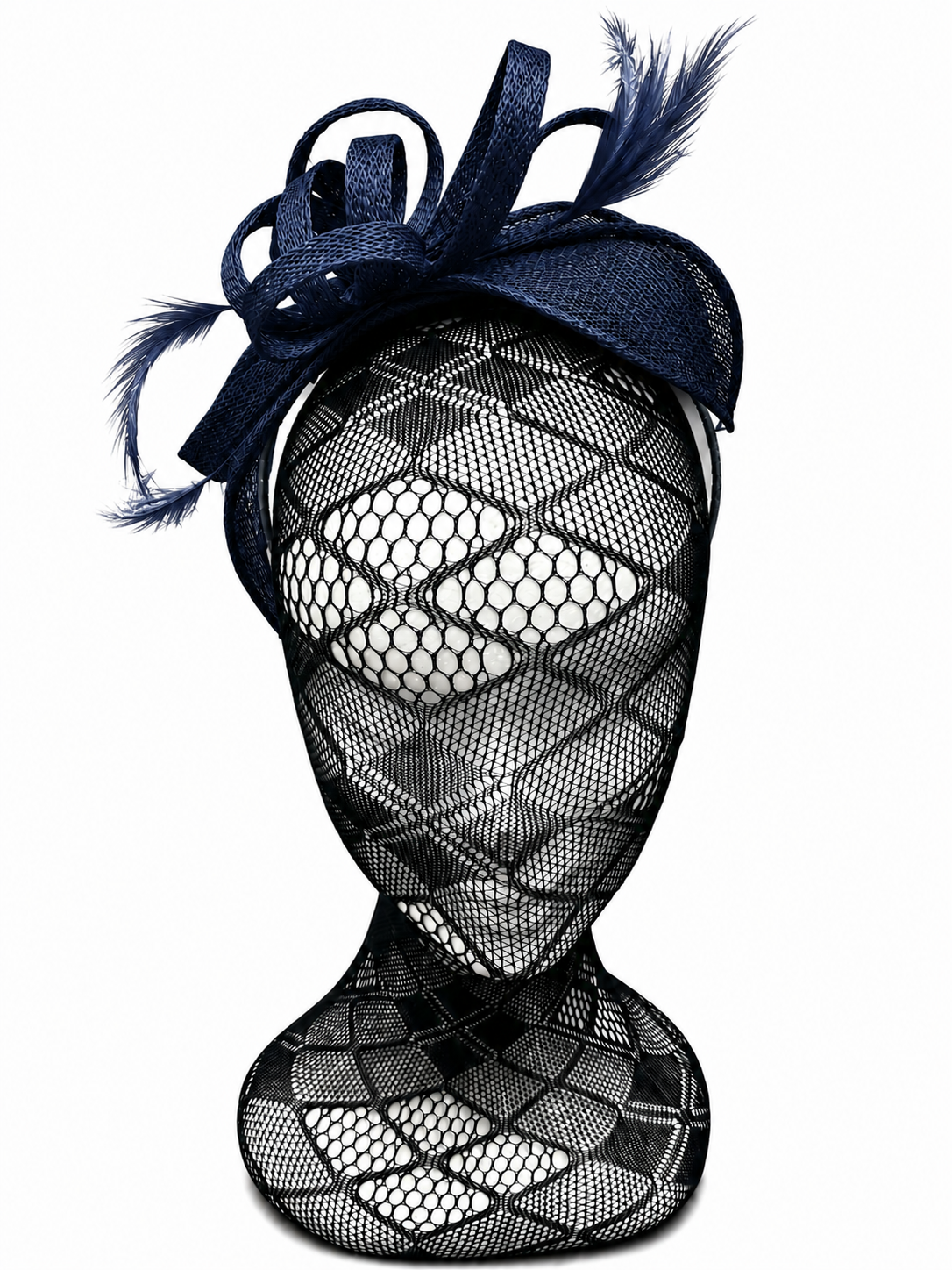 Navy Looped Feather Hairband Fascinator