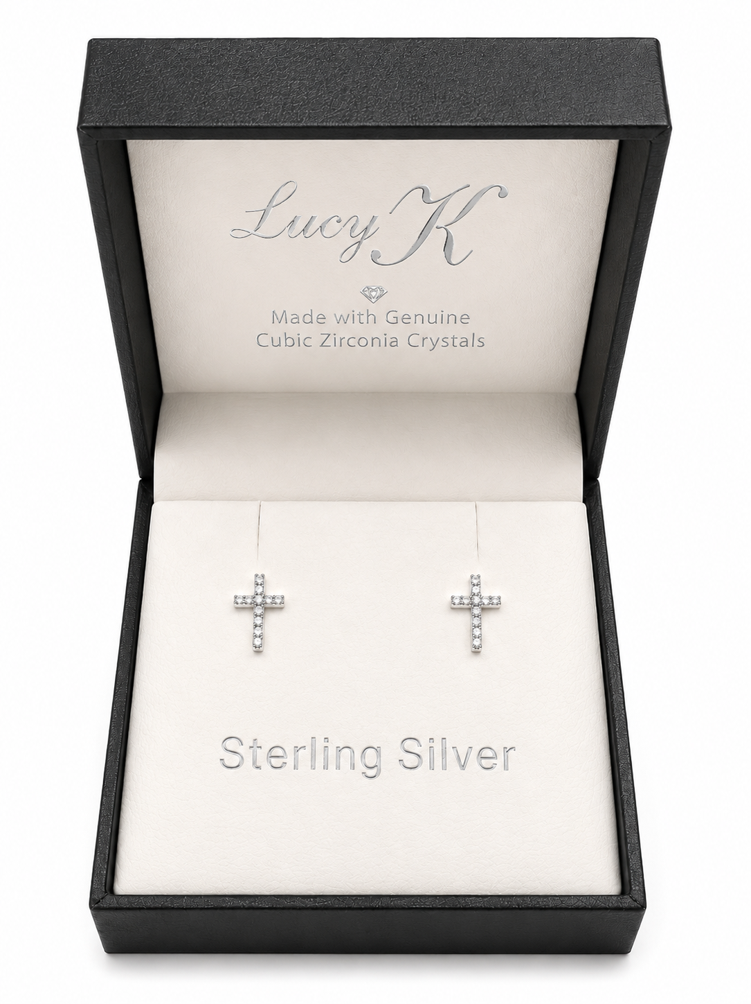 Lucy K Sterling Silver Crystal Delicate Cross Earrings