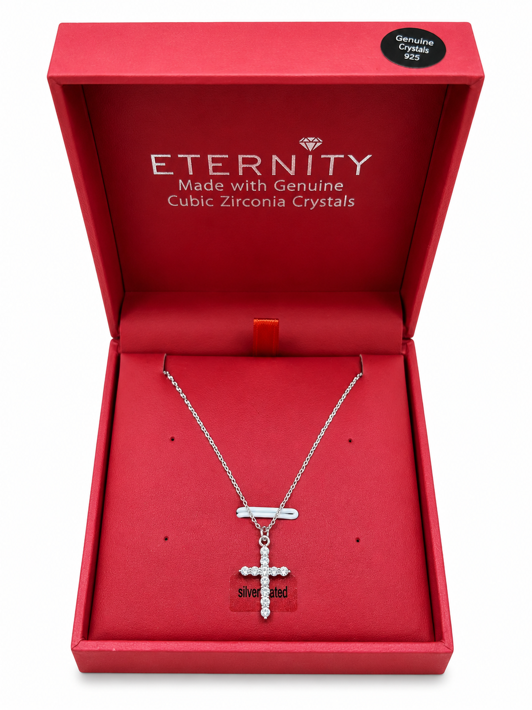 Eternity Silver Plated Delicate Crystal Cross Necklace