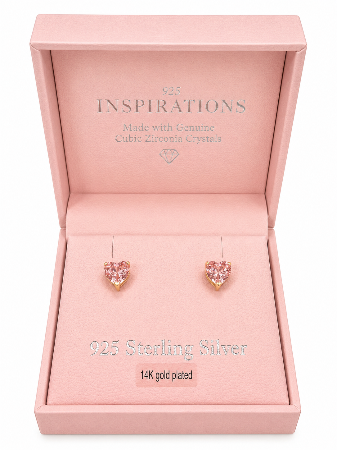 Inspirations Sterling Silver Gold Plated Pink Heart Stud Earrings