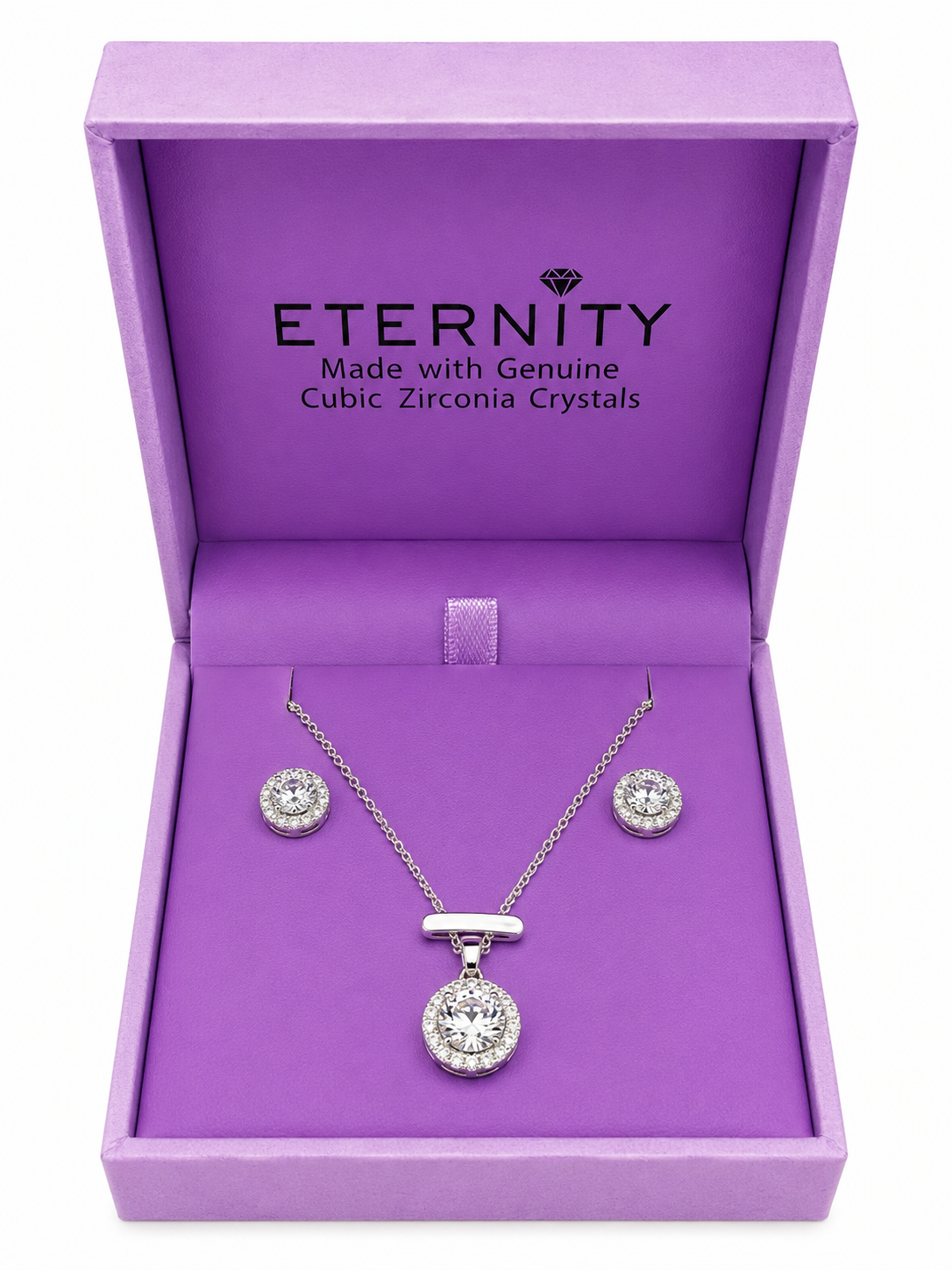 Eternity Cubic Zirconia Silver Circle Drop Necklace & Earrings Set
