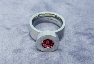 Chunky Stainless Steele Pink Diamante Crystal Ring