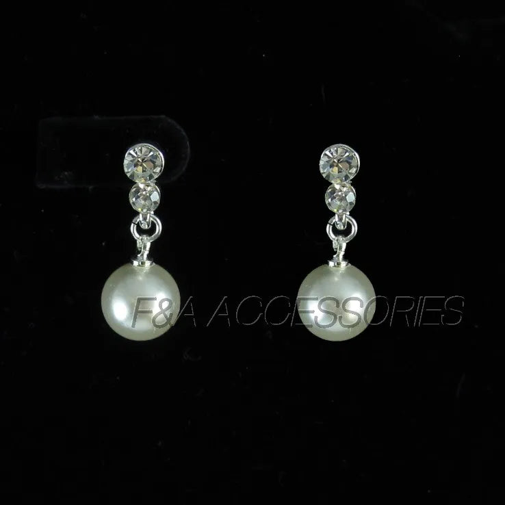 Silver Diamante Pearl Drop Earrings