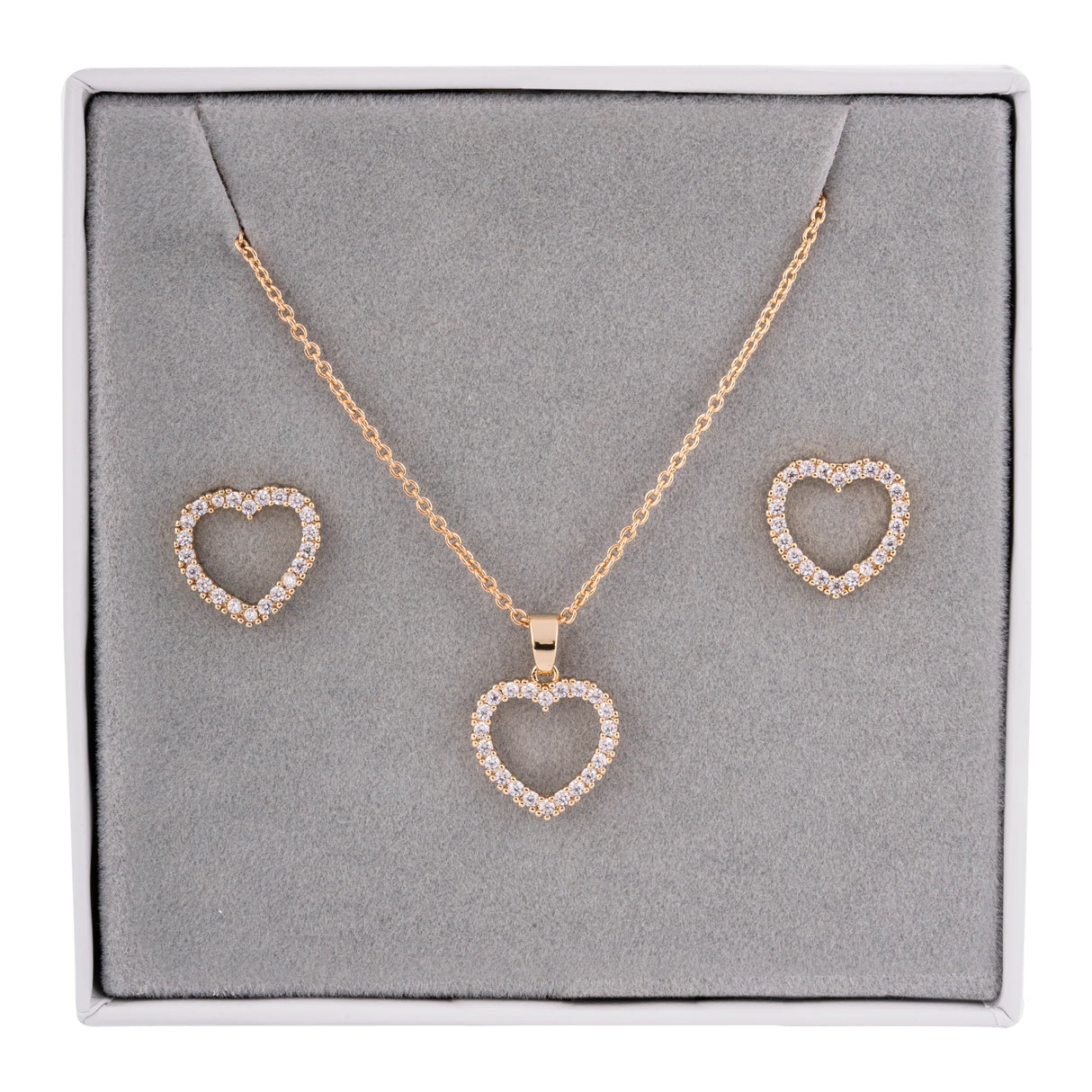 D&X Boxed Gold Cubic Zirconia Heart Jewellery Set