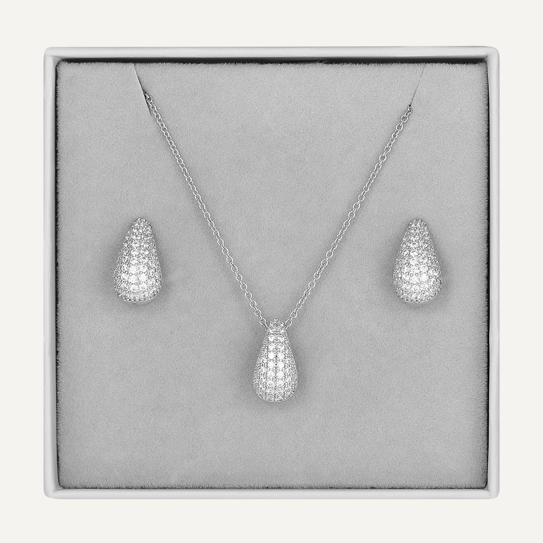 D&X Silver Crystal Teardrop Jewellery Set