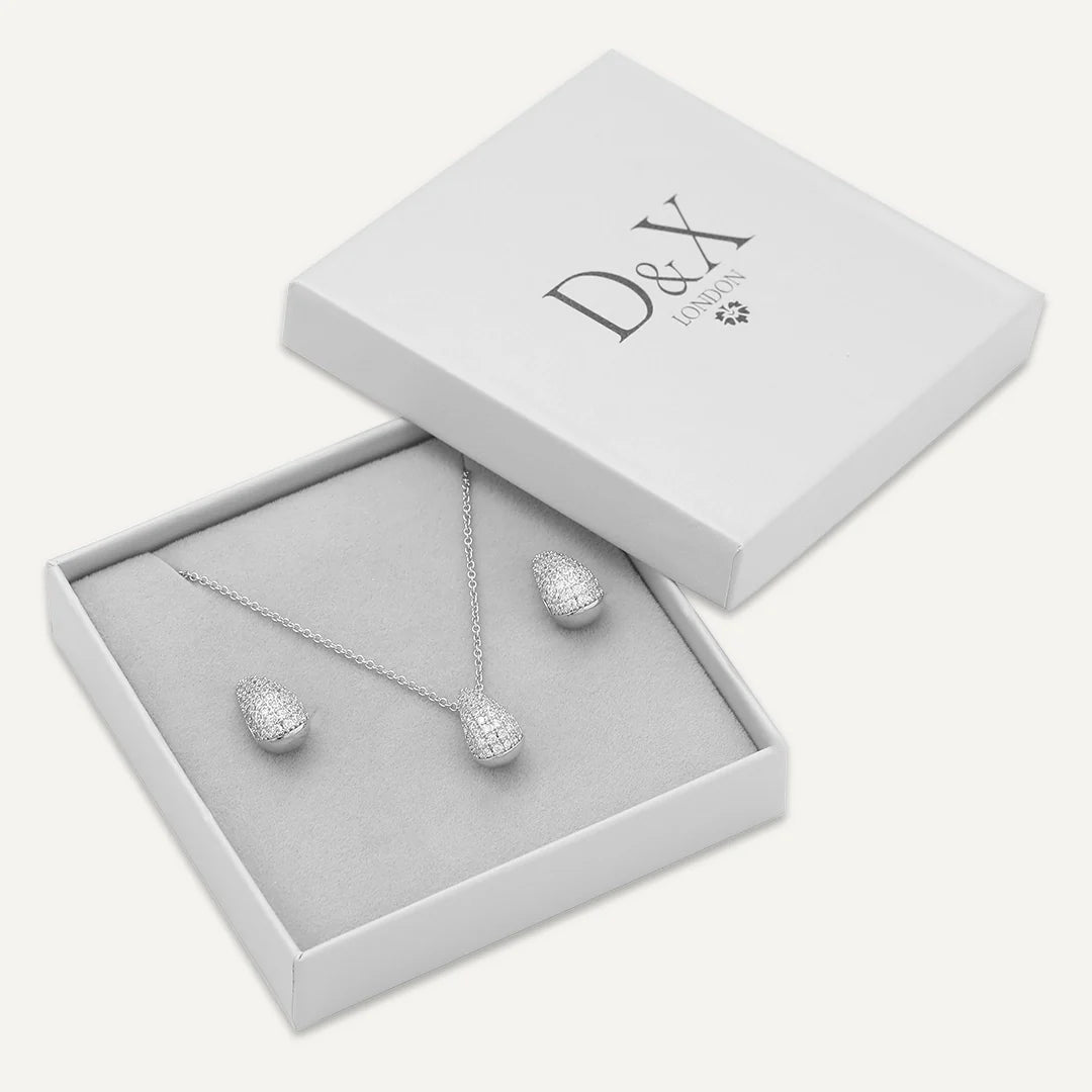 D&X Silver Crystal Teardrop Jewellery Set