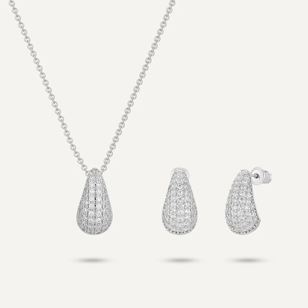 D&X Silver Crystal Teardrop Jewellery Set