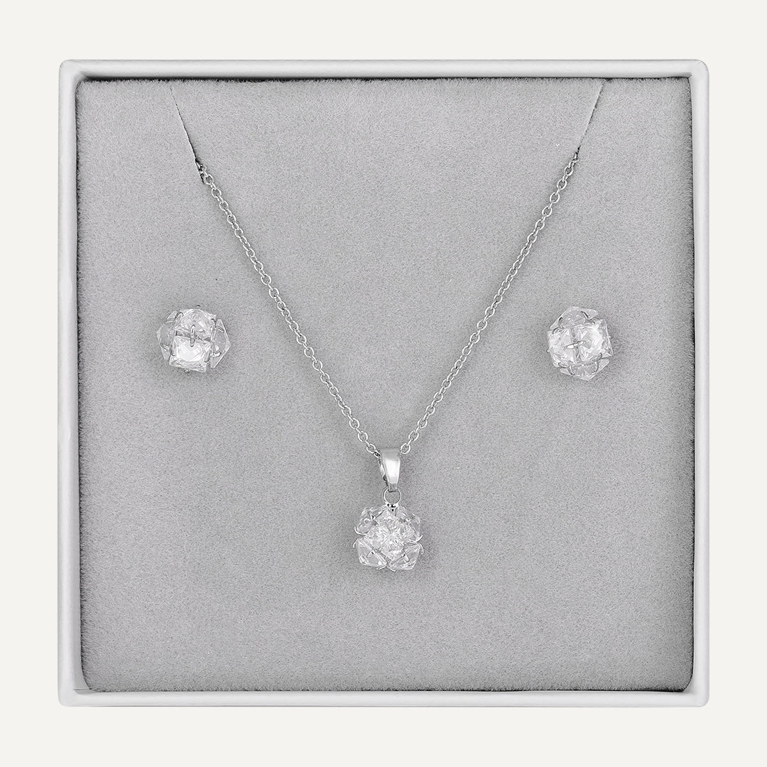 D&X Classic Silver Crystal Cluster Jewellery Set