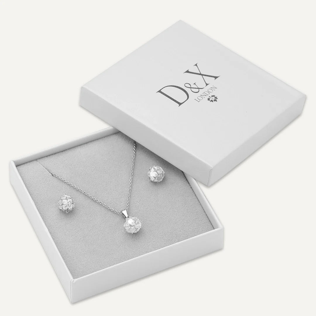 D&X Classic Silver Crystal Cluster Jewellery Set