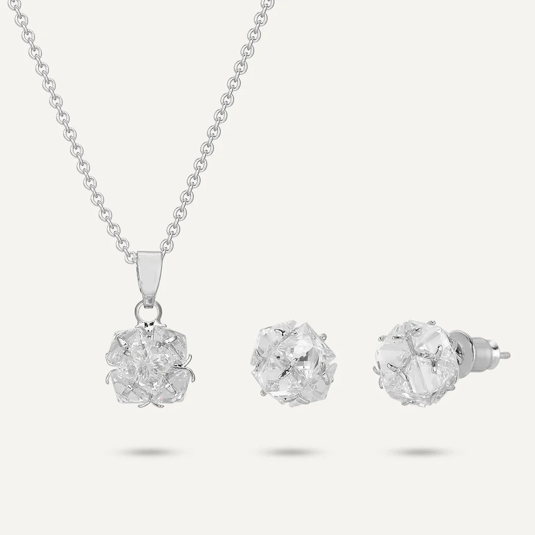 D&X Classic Silver Crystal Cluster Jewellery Set