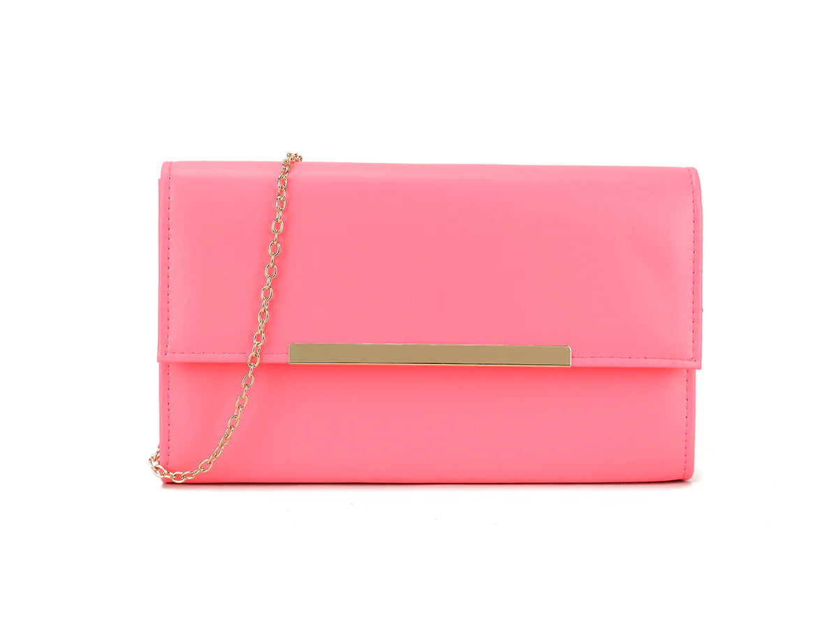 Neon Fuchsia Gold Trimmed Clutch Bag