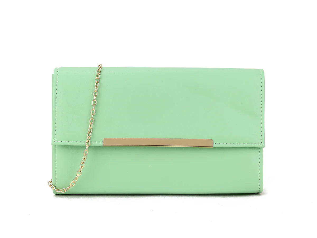 Light Green Gold Trimmed Clutch Bag