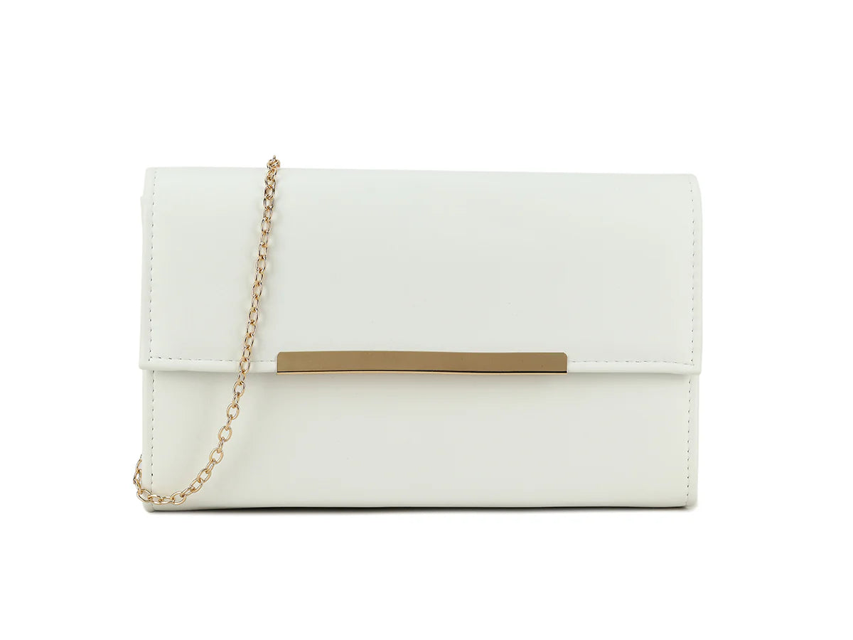 White & Gold Trimmed Clutch Bag