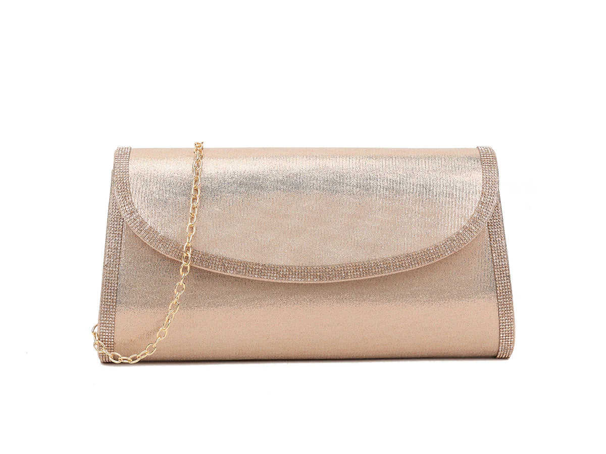 Rose Gold Crystal Shimmer Evening Clutch Bag