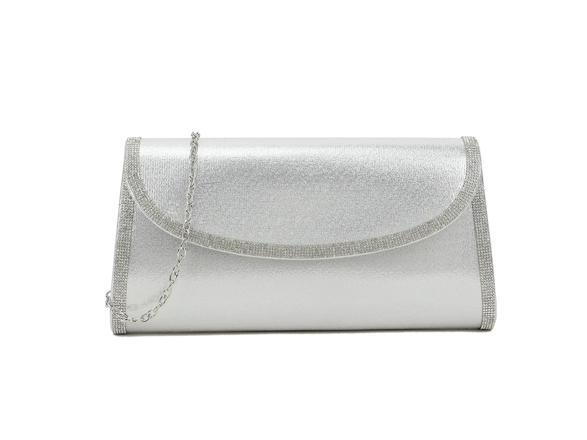 Silver Crystal Shimmer Evening Clutch Bag
