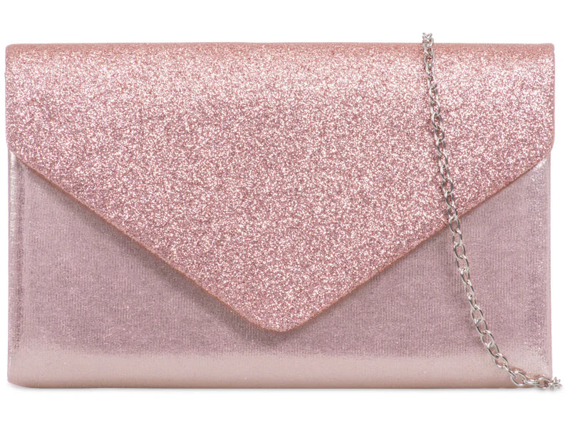 Rose Pink Glitter Shimmer Clutch Bag