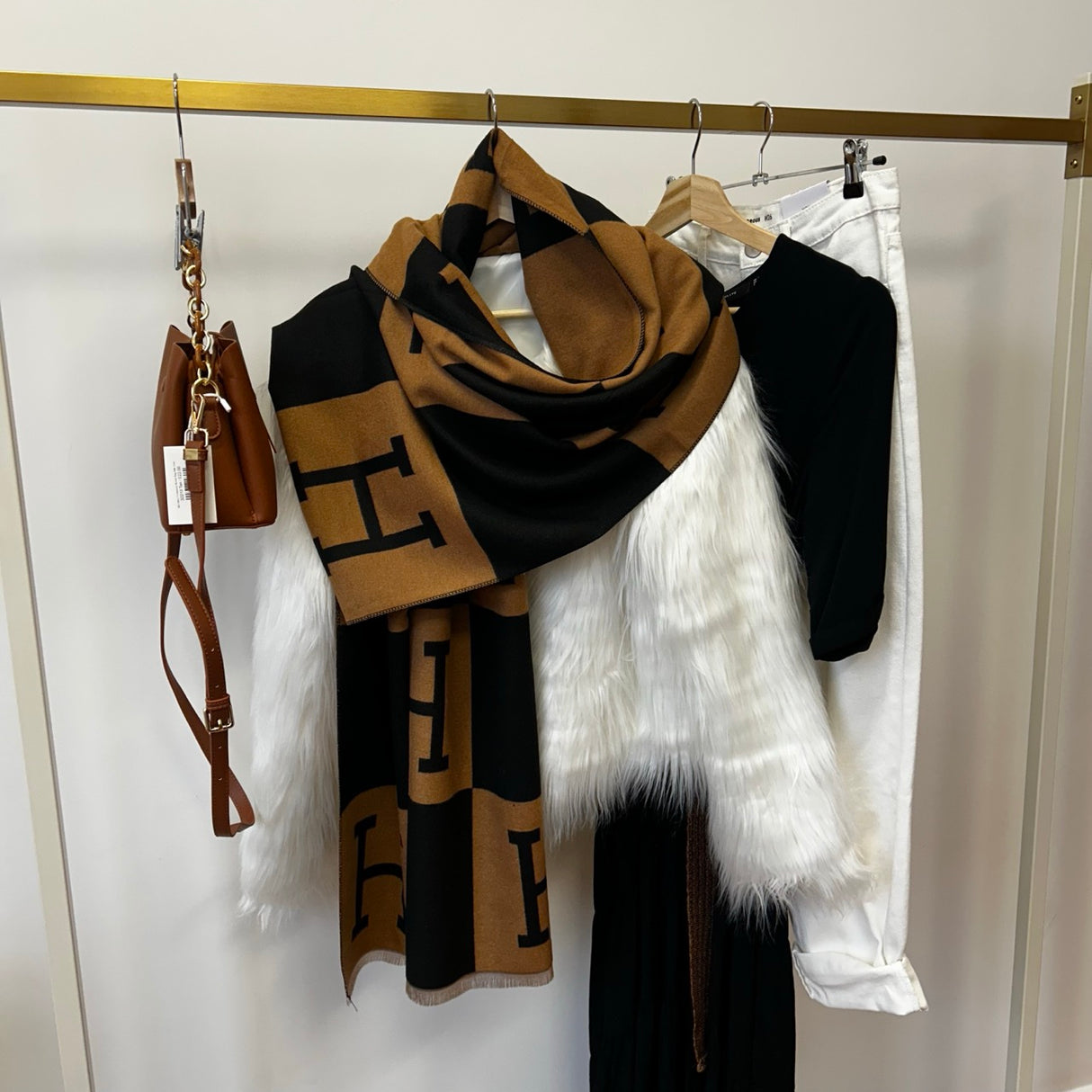 H Designer Style Printed Pashmina Scarf Brown