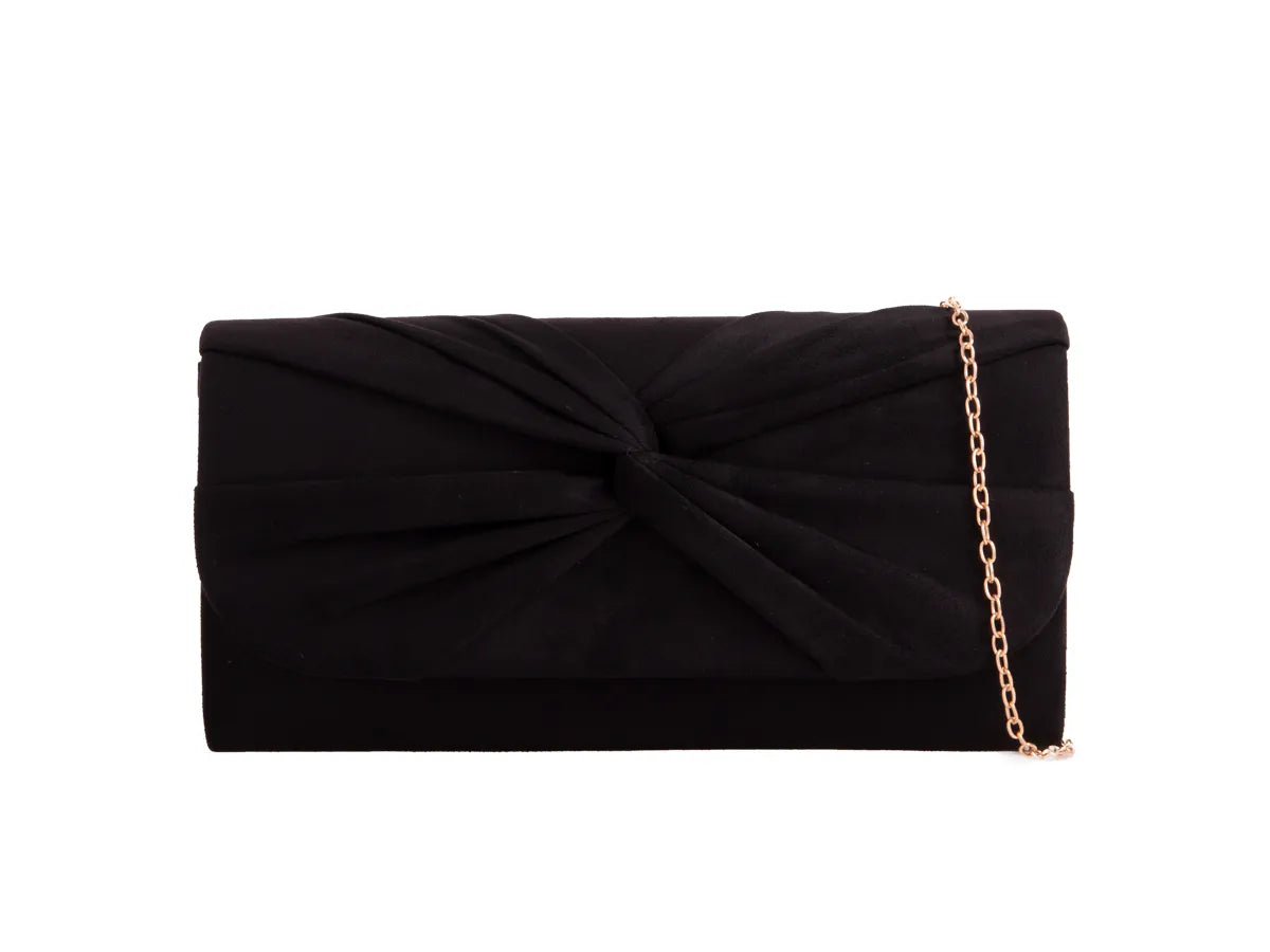 Black Faux Suede Knot Clutch Bag