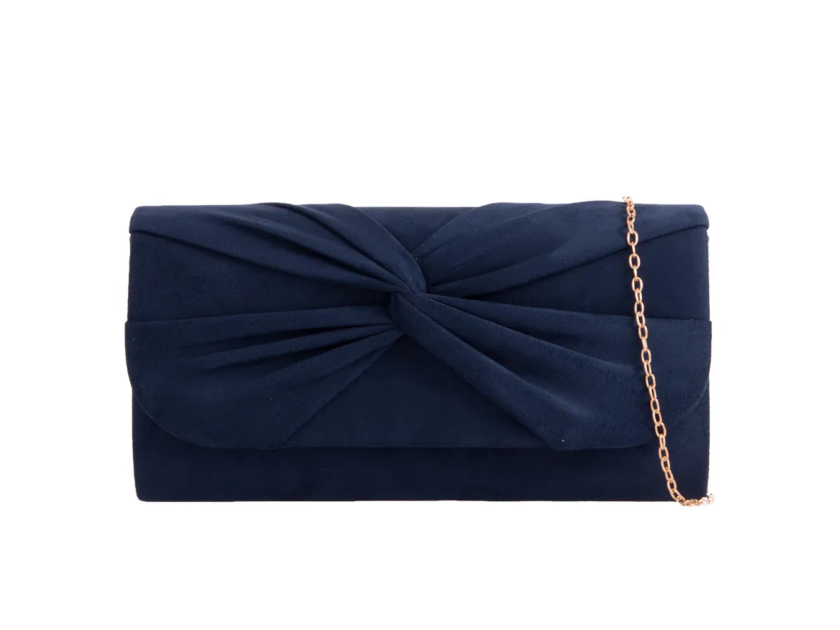 Navy Faux Suede Knot Clutch Bag