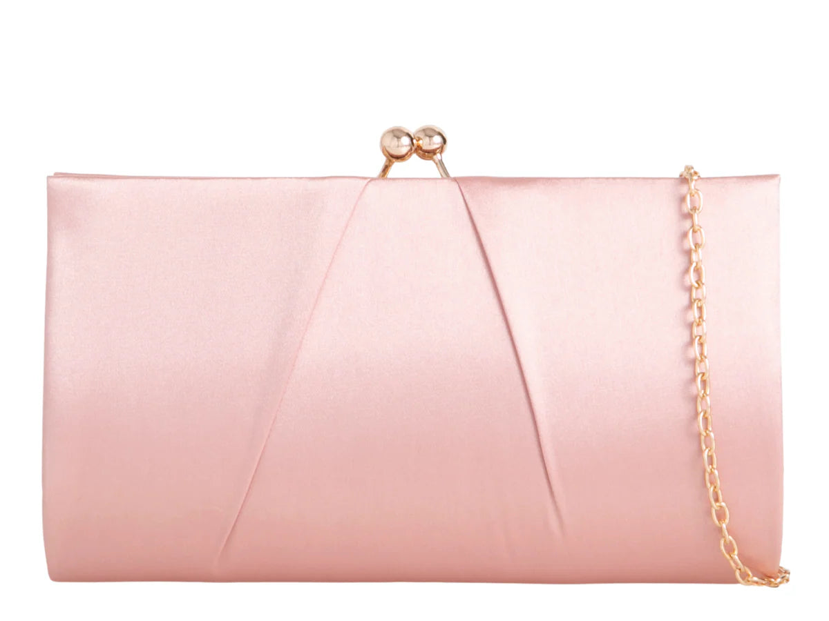 Rose Pink Satin & Gold Clutch Bag