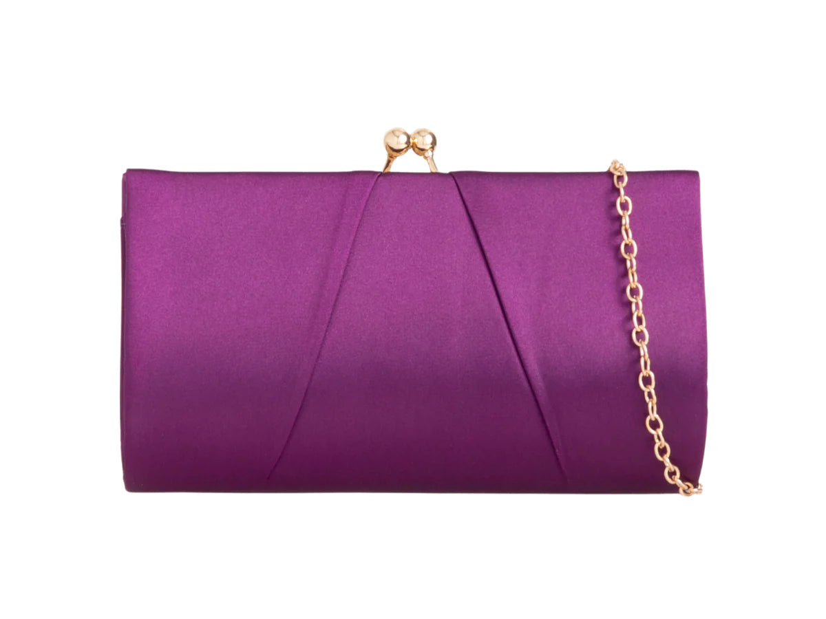 Purple Satin & Gold Clutch Bag