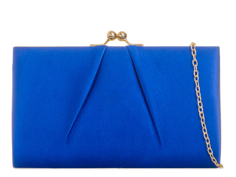 Royal Blue Satin & Gold Clutch Bag