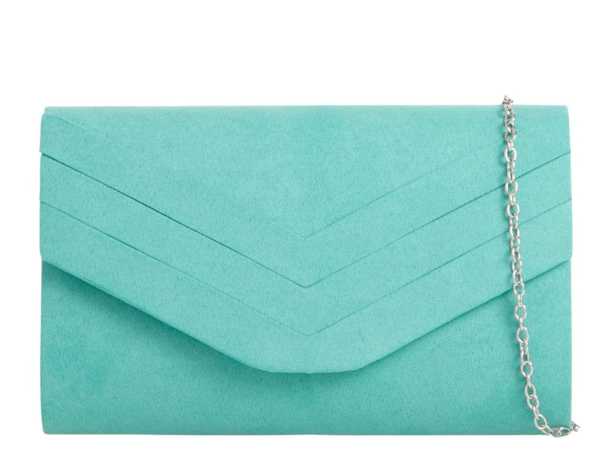 Mint Green Suede Envelope Clutch Bag