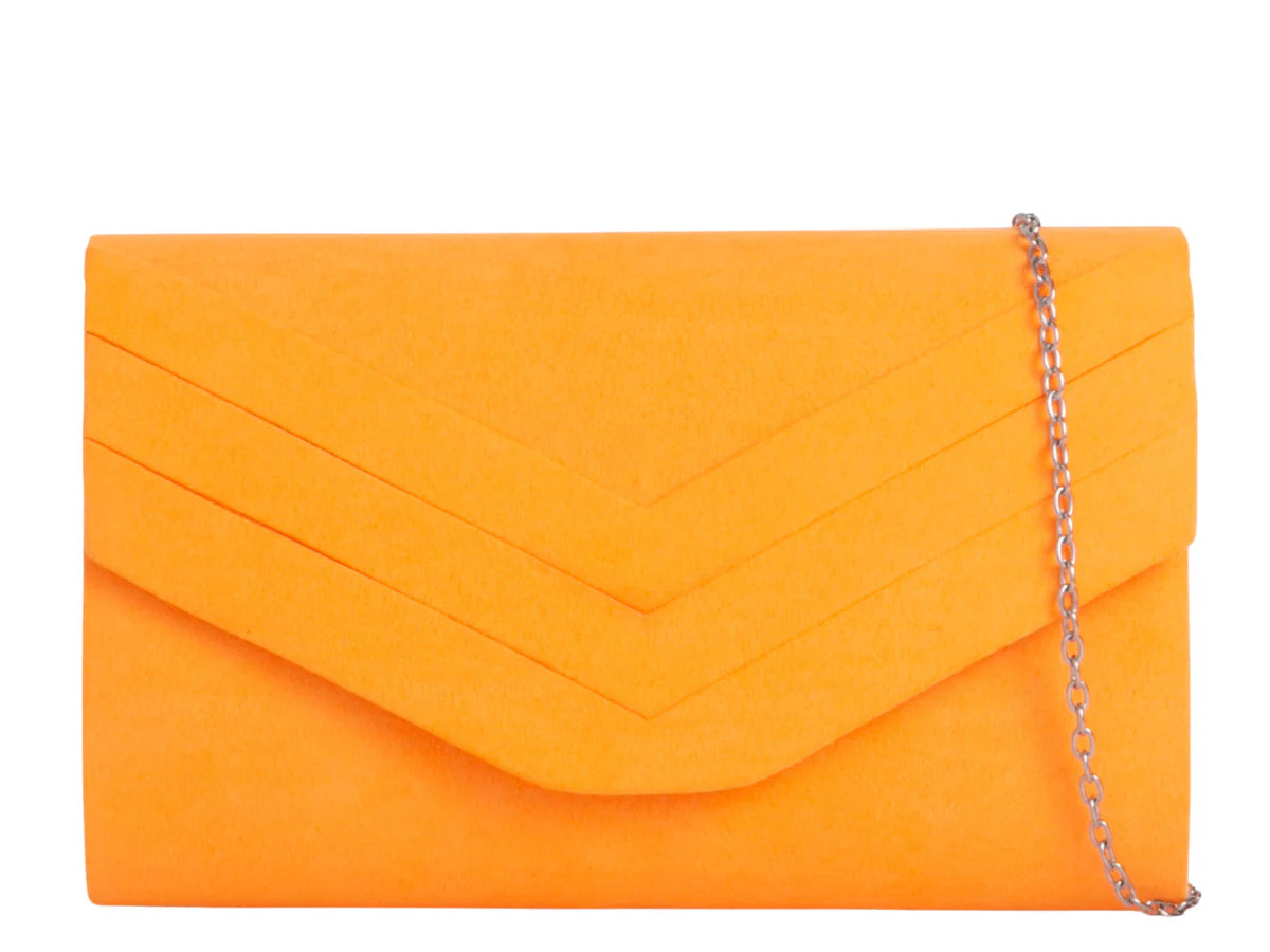 Neon Orange Suede Envelope Clutch Bag