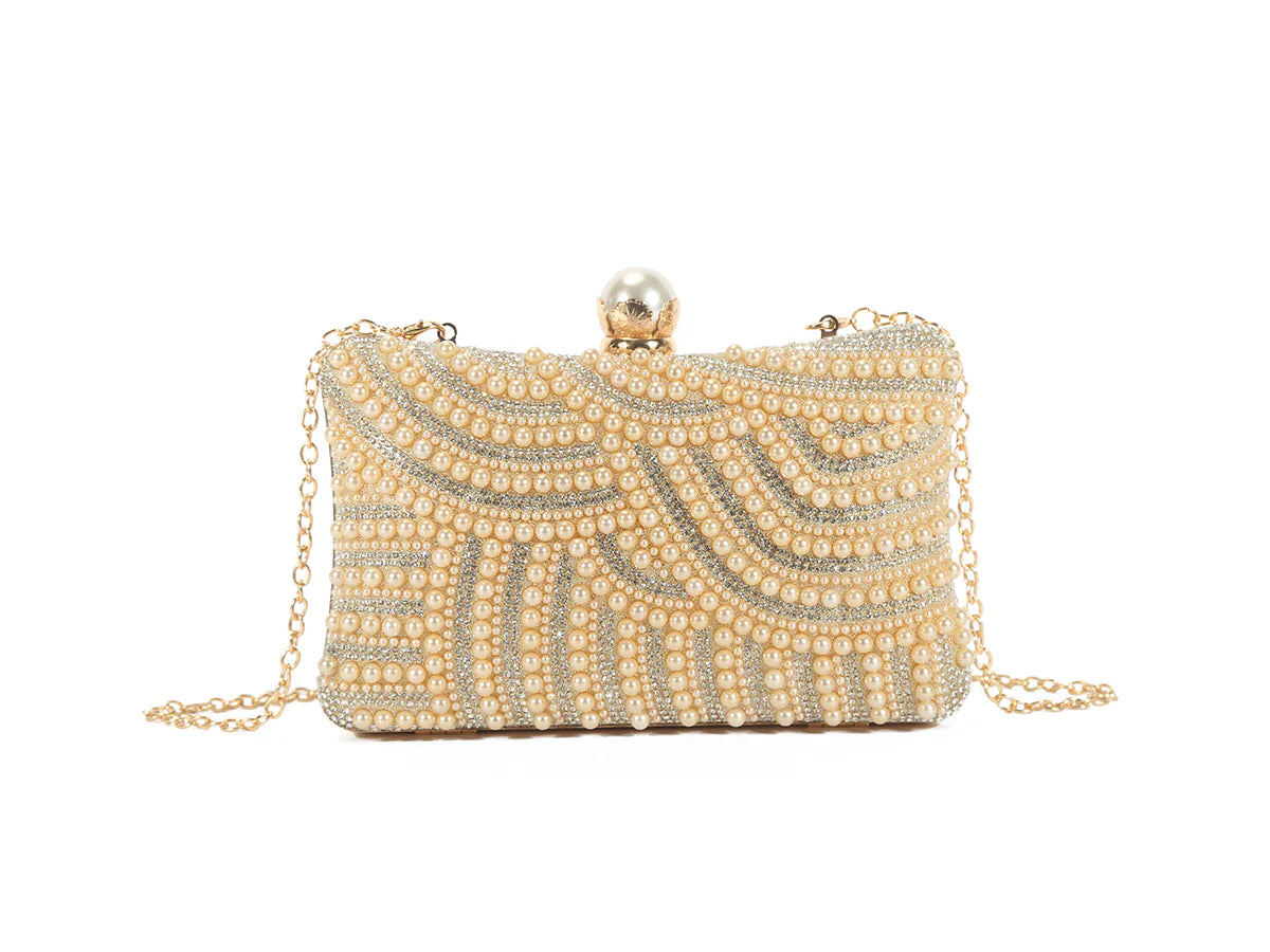 Gold Pearl Box Clutch Bag