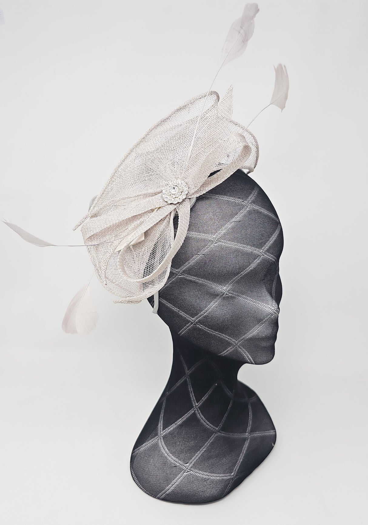 Grey Crystal & Feather Fascinator