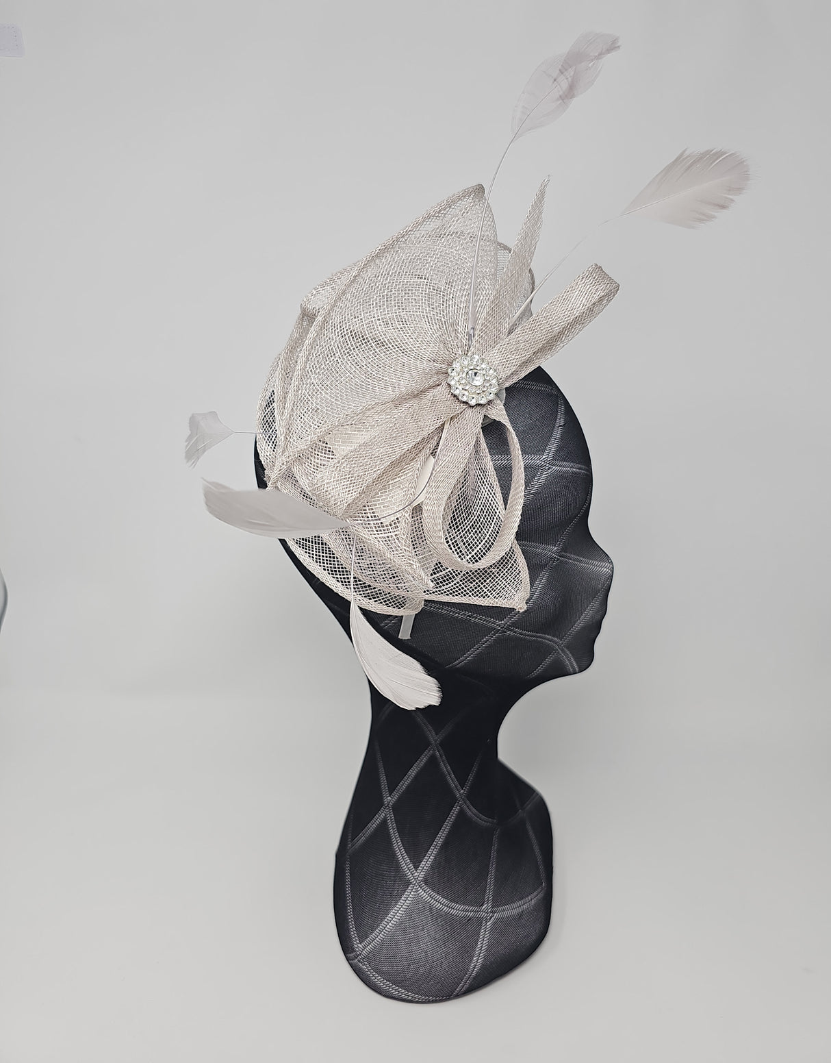 Grey Crystal & Feather Fascinator