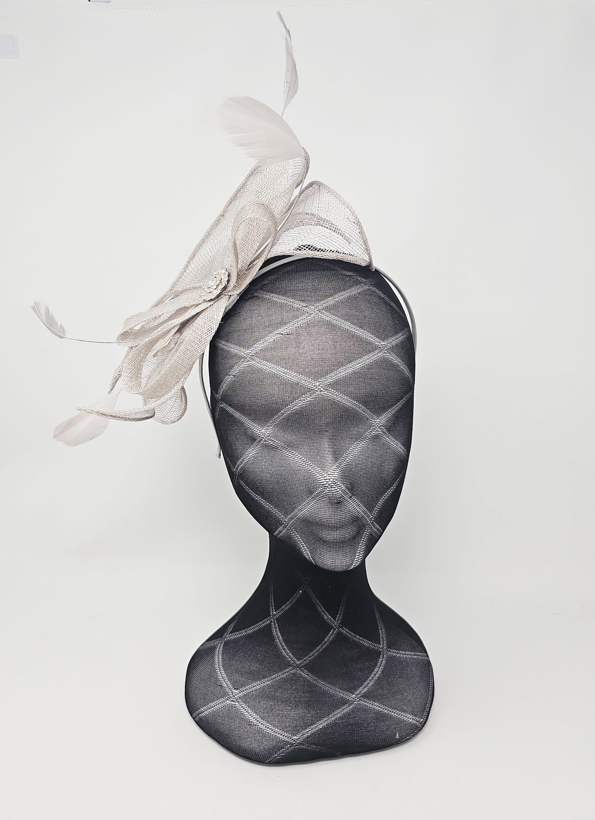 Grey Crystal & Feather Fascinator