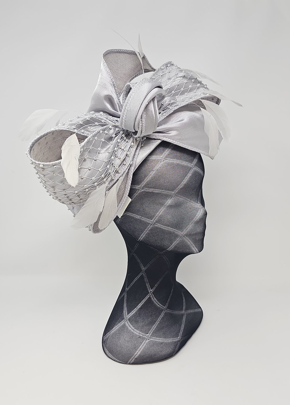 Silver Satin Bow Hairband Fascinator