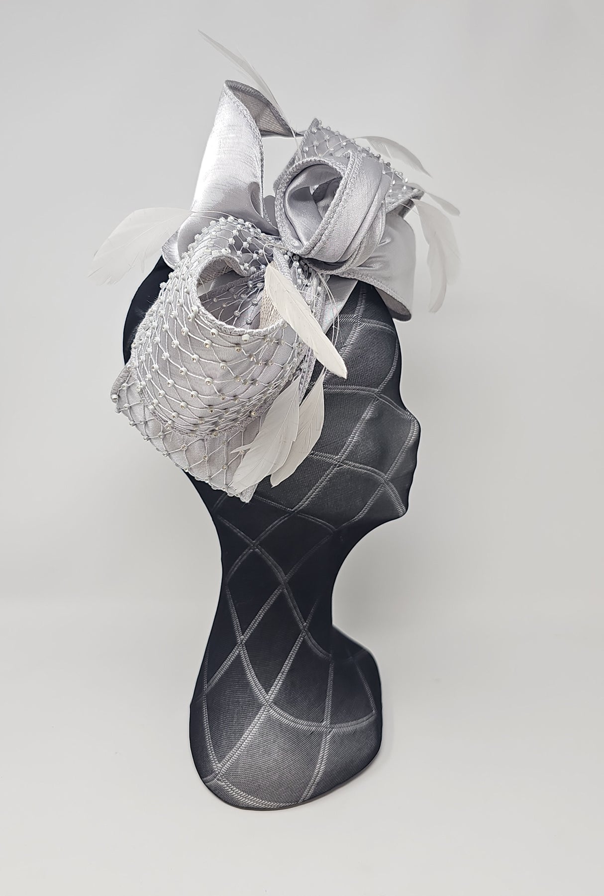 Silver Satin Bow Hairband Fascinator