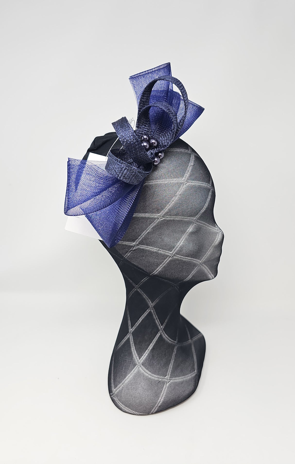 Navy Blue Bead Bow Loop Hairband Fascinator