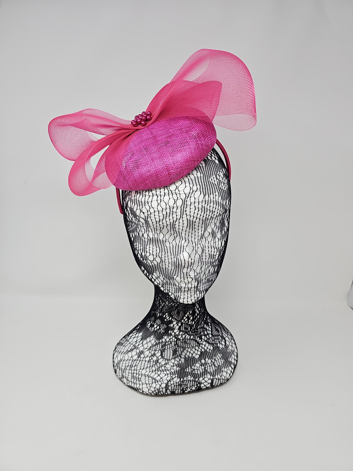 Magenta Pink Organza Bow Pillbox Fascinator