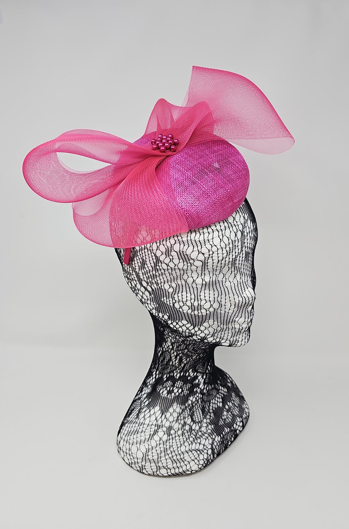 Magenta Pink Organza Bow Pillbox Fascinator
