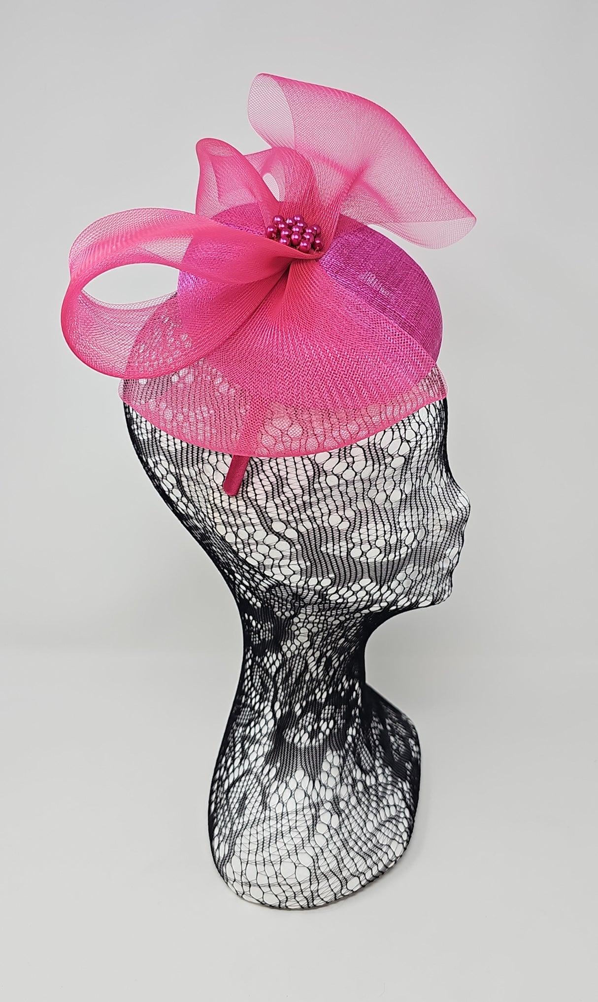 Magenta Pink Organza Bow Pillbox Fascinator