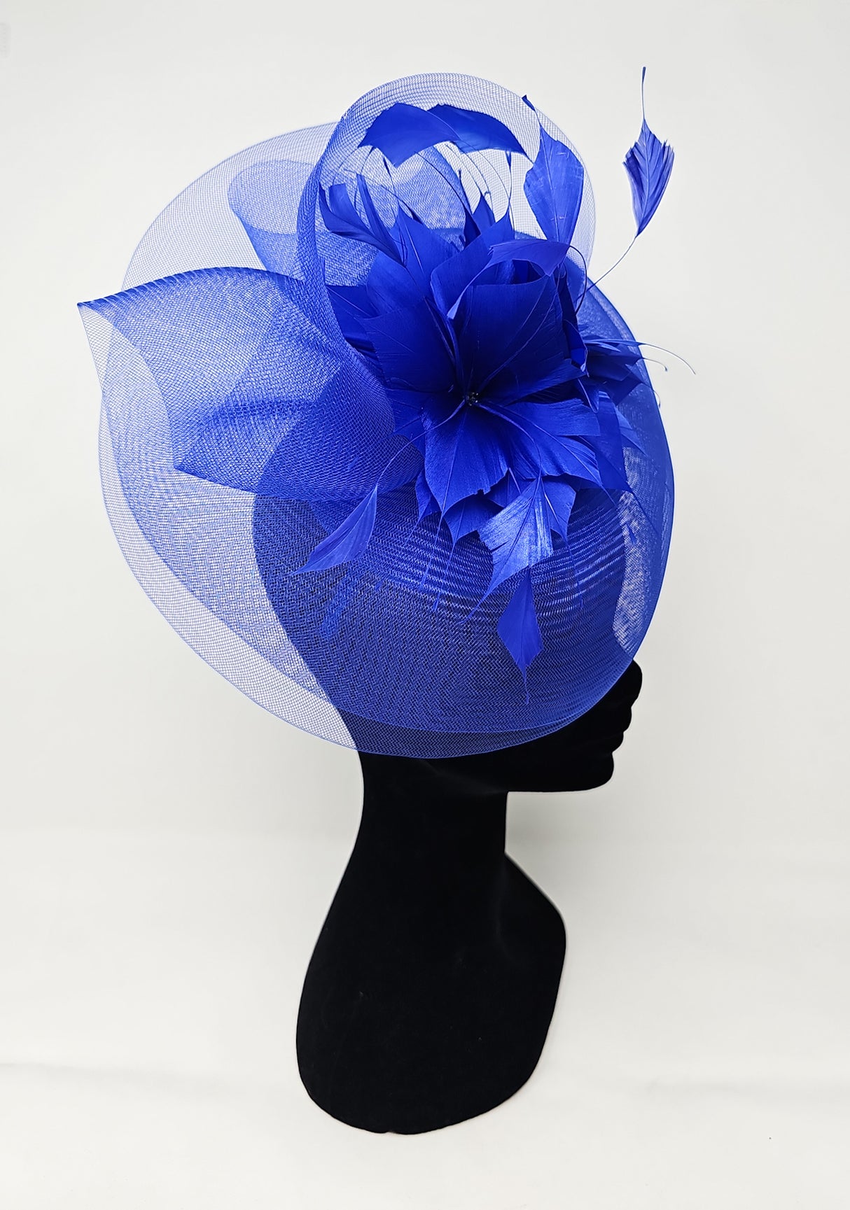 Sapphire Blue Feather Fascinator With Net Halo