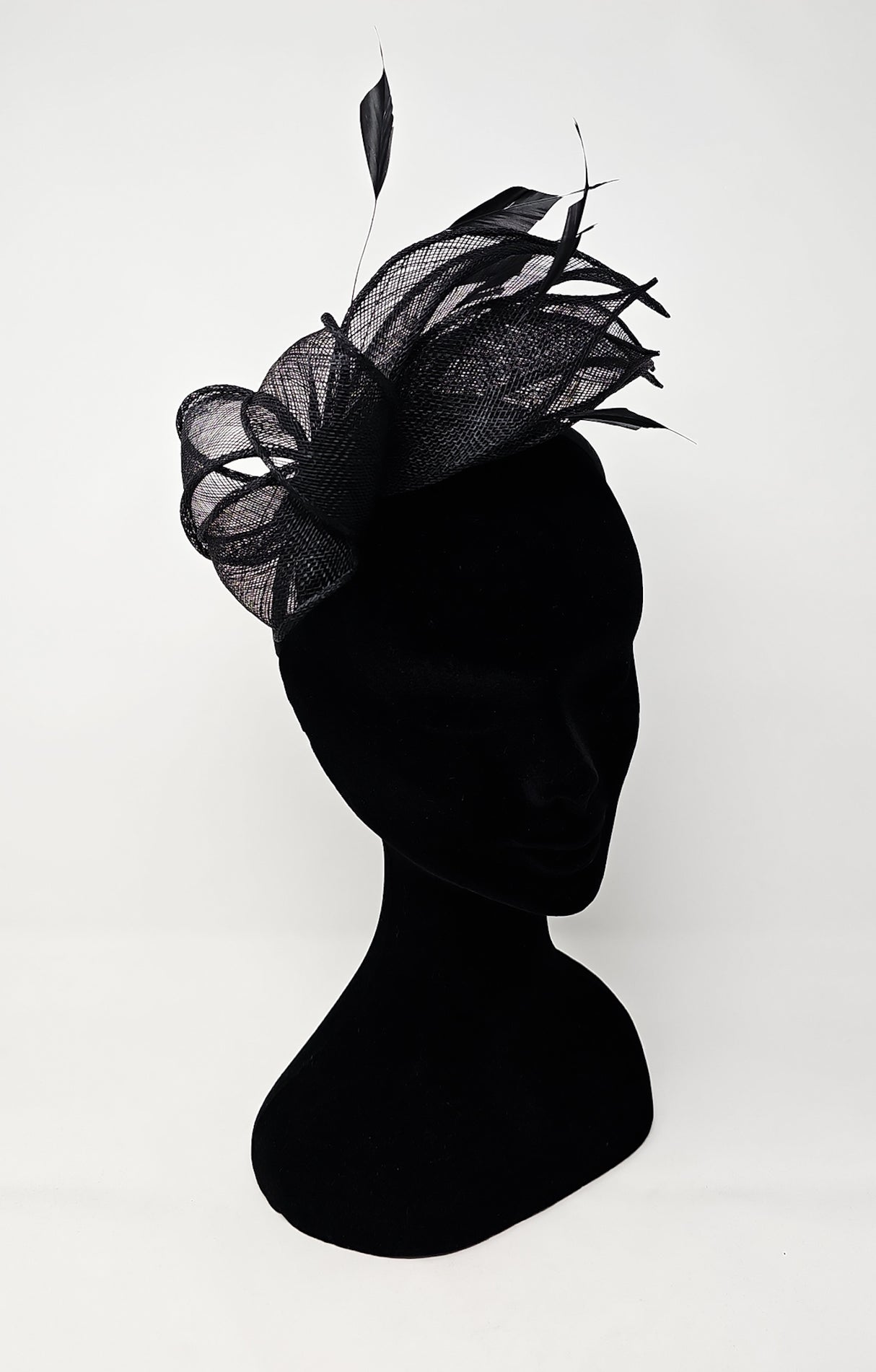 Black Sinamay Loop & Feather Hairband Fascinator
