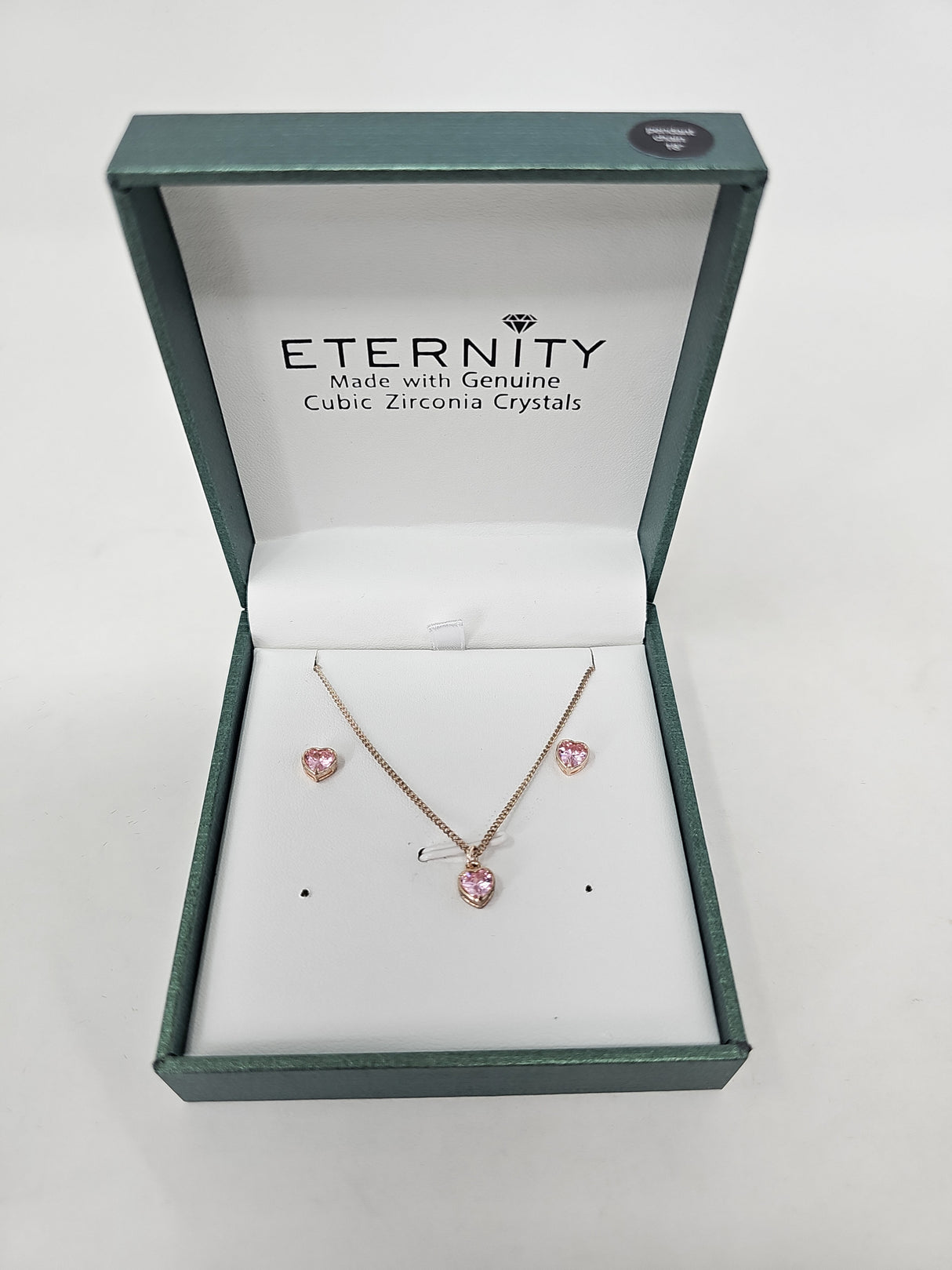 Eternity Cubic Zirconia Gold Pink Heart Necklace & Earrings Set
