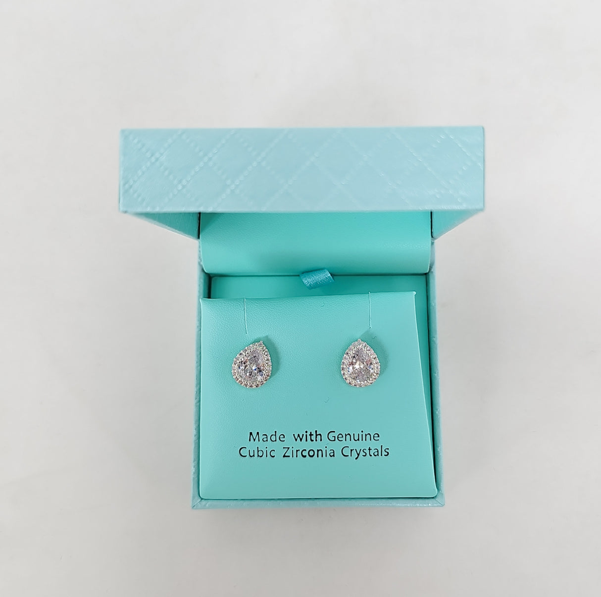 Eternity Tear Drop Silver Crystal Stud Earrings