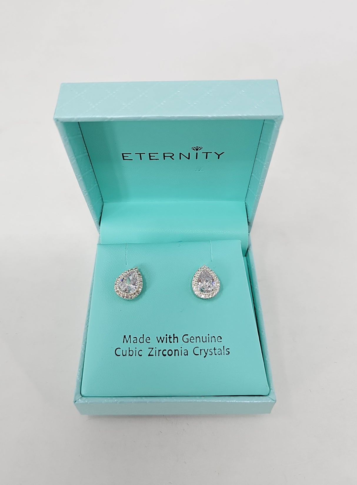 Eternity Tear Drop Silver Crystal Stud Earrings