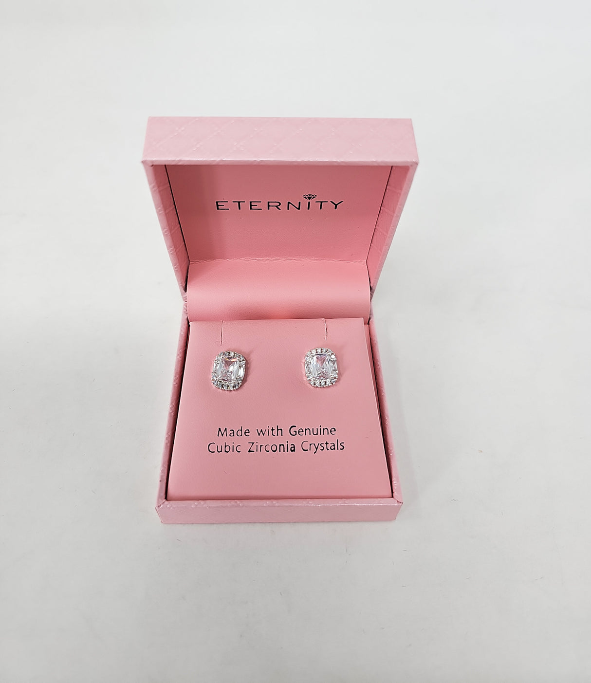 Eternity Square Silver Crystal Stud Earrings