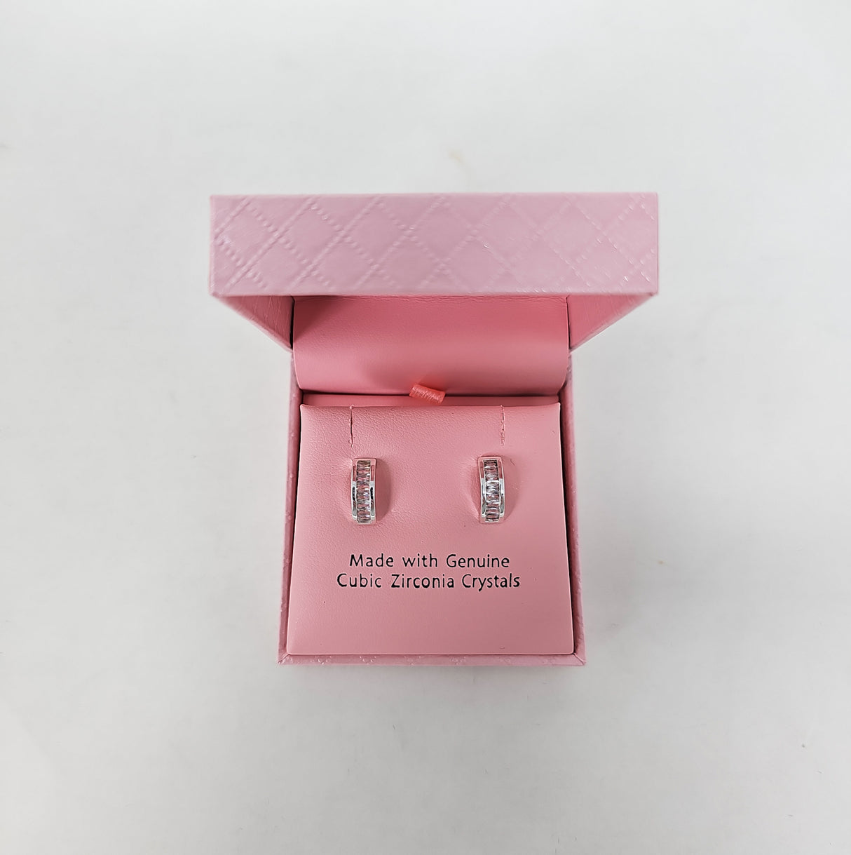 Eternity Half Hoop Silver Crystal Stud Earrings