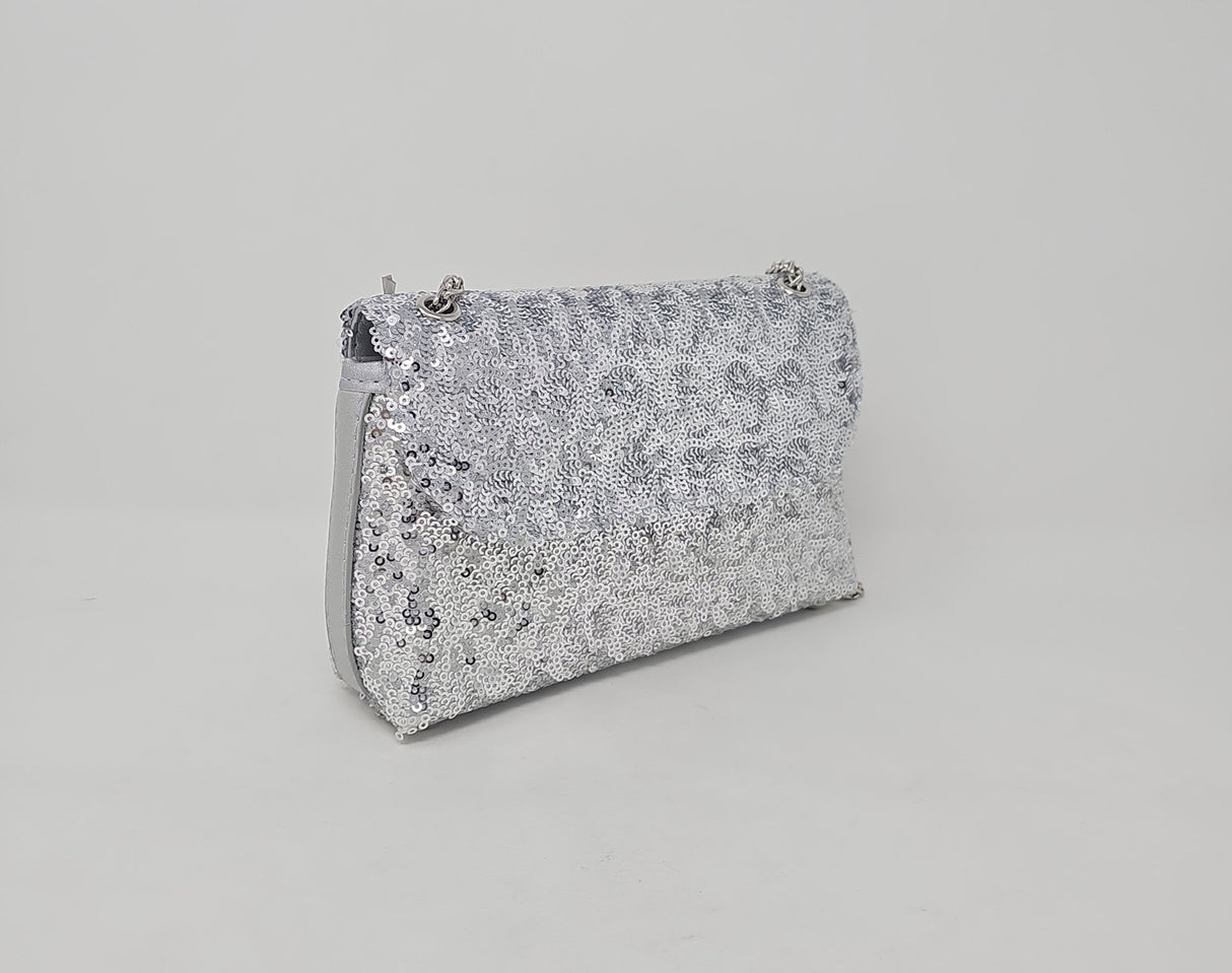 Silver Sequin Glitter Clutch Bag